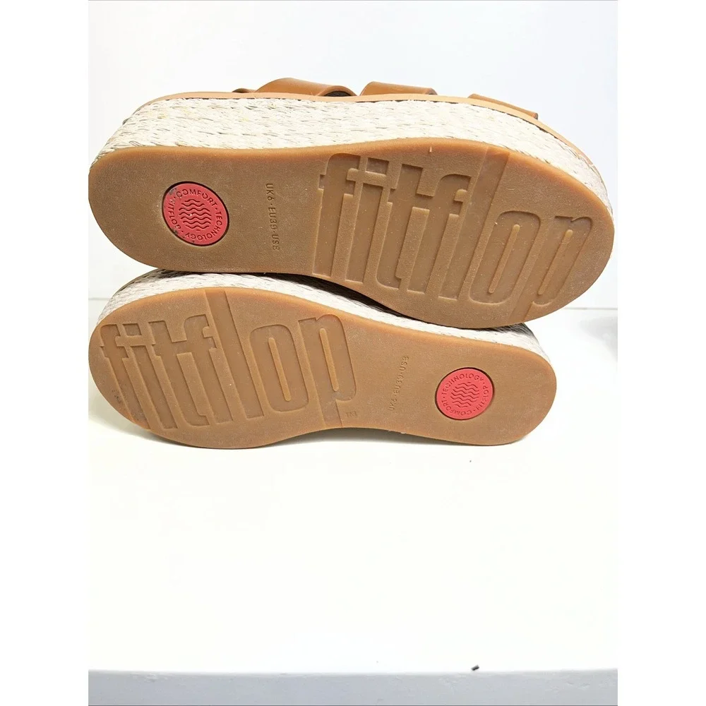 FitFlop Tan Leather PlatFForms Espadrille Wedge Sandals Size 8 Wore Once